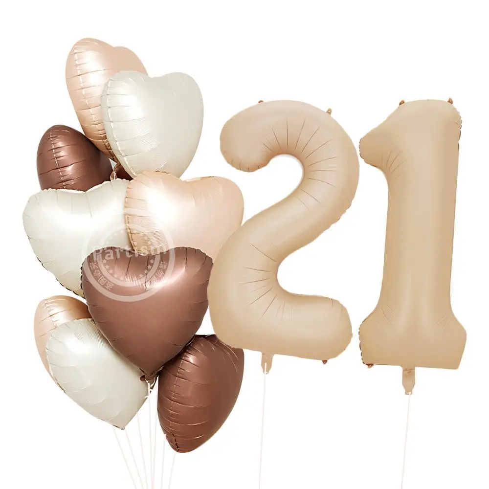 

1set 32/40inch Caramel Color 1-9 Number Balloon with Foil Heart Balloon for Adult 30 40 50 60 Happy Birthday Party Decorations