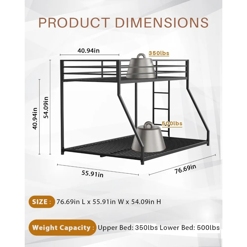 Litera de Metal con Escalera lateral extraíble, cama de dormitorio, litera doble sobre cama completa, literas de Metal, parte inferior completa,