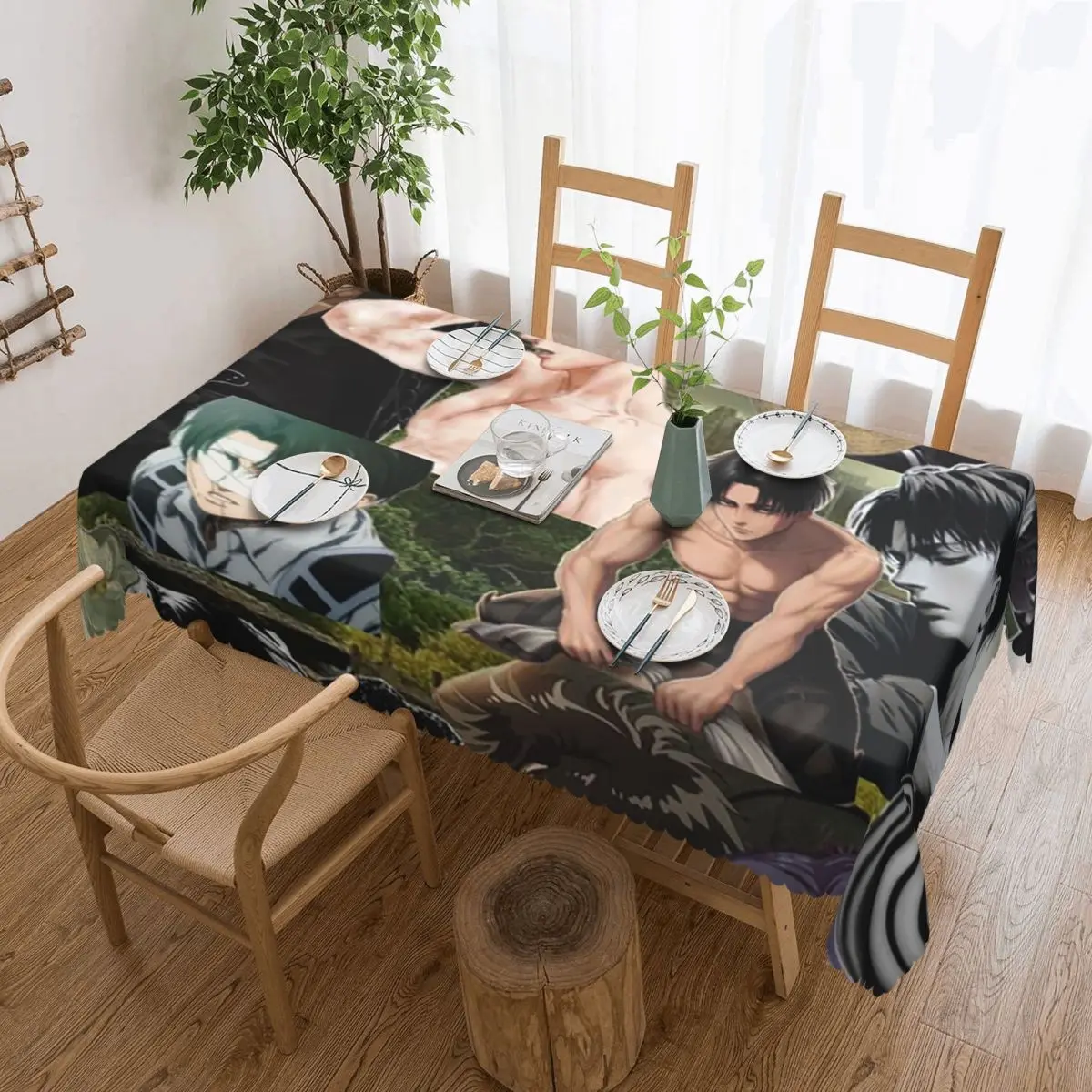 Levi Ackerman Attack On Titan Custom Rectangular Tablecloth Oilproof Table Cover for Festival Party Decorations Table Cloth