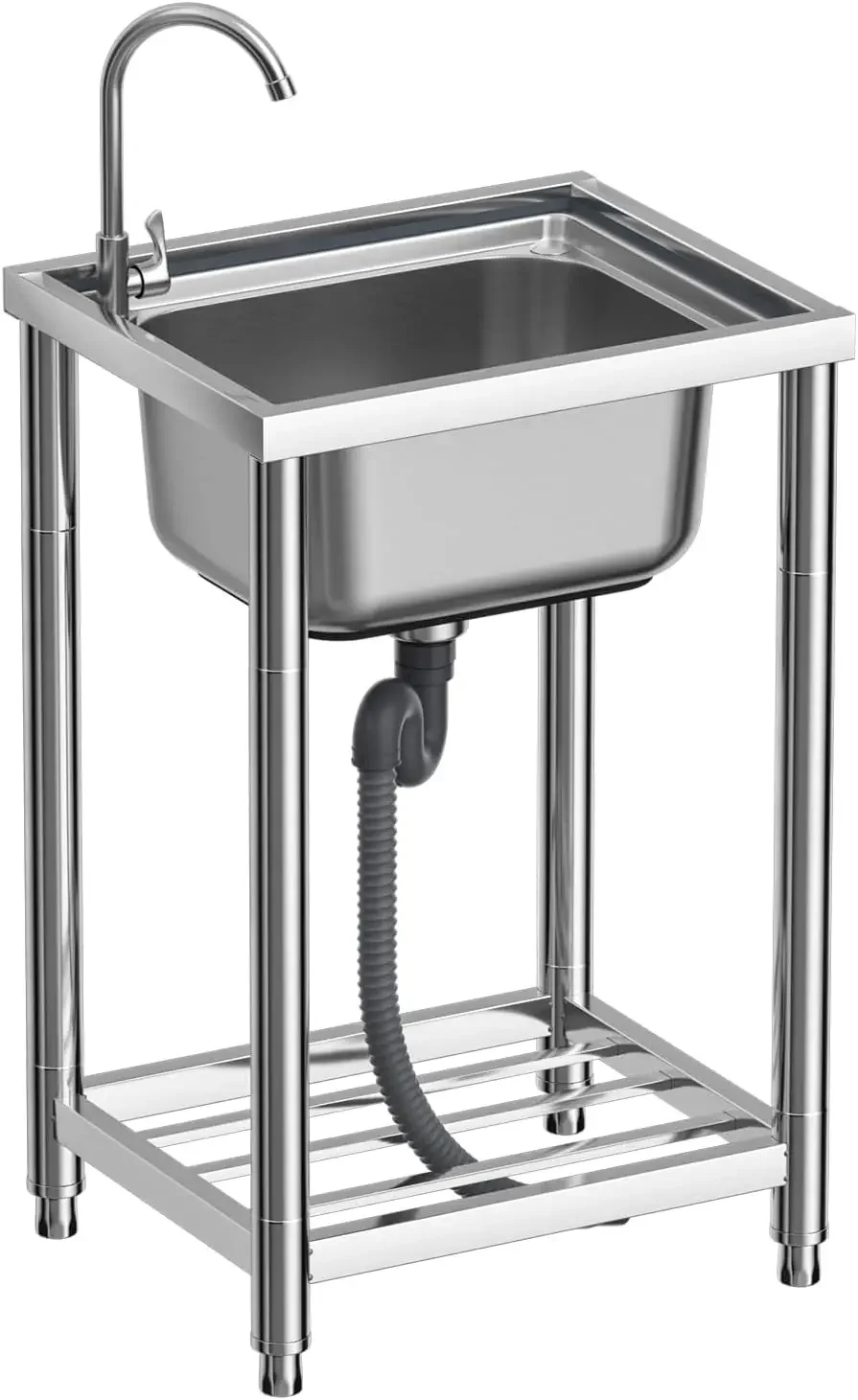 

Stainless Steel Single Bowl Commercial Restaurant Kitchen Sink, Free Standing Utility Tub Sink with Quick Connect Drain for Laun