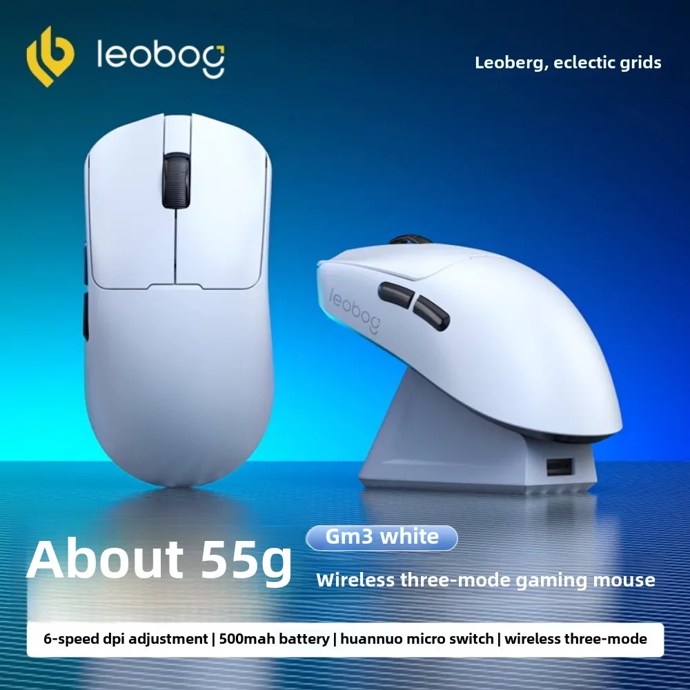 

LEOBOG GM3 Беспроводная игровая мышь Bluetooth 2,4G Игровая мышь Перезаряжаемая 12000 точек на дюйм 50 г PAW3311 500 мАч 1000 Гц Быстрая реакция