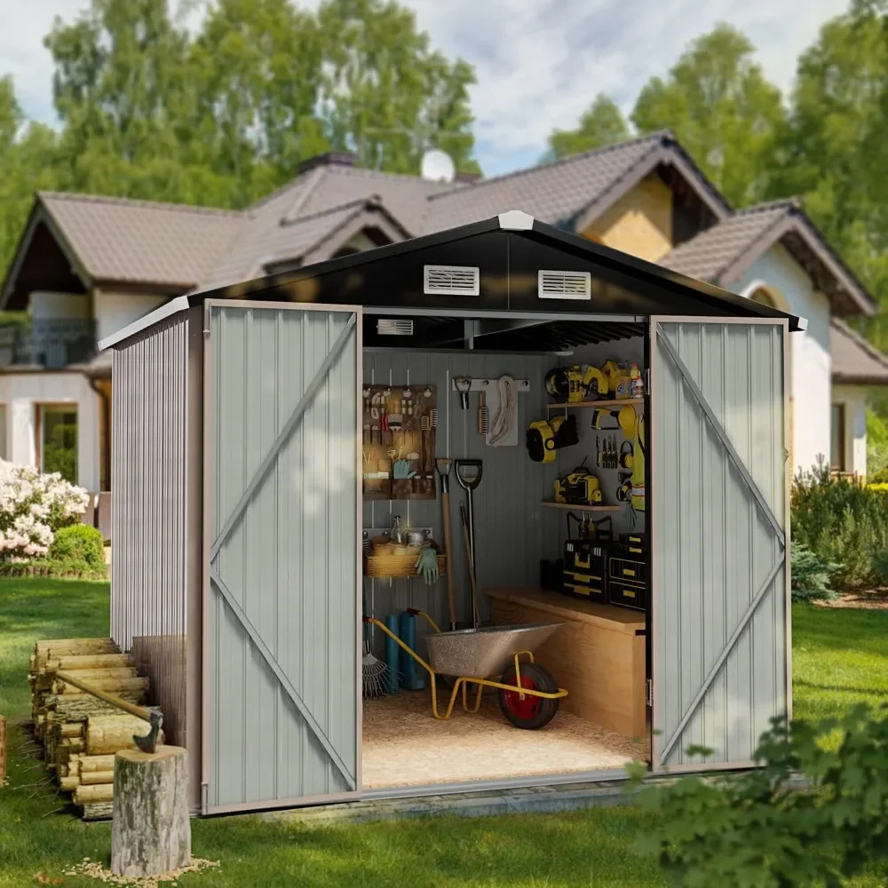 Outdoor Storage Shed, 6.4x4 , Garbage Can,Outdoor Metal Shed for Tool,Garden,Bike, Brown