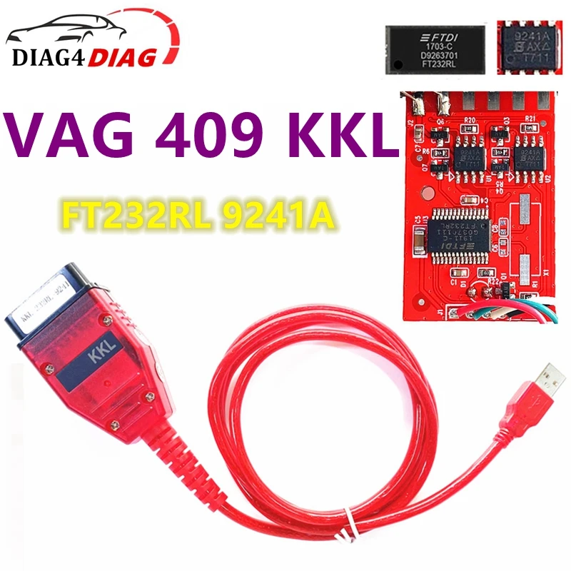 New Red PCB Board Real 9241A Chip VAG KKL FTDI FT232RL For vag 409.1  USB Tool OBD2 USB Diagnostic VAG 409 KKL