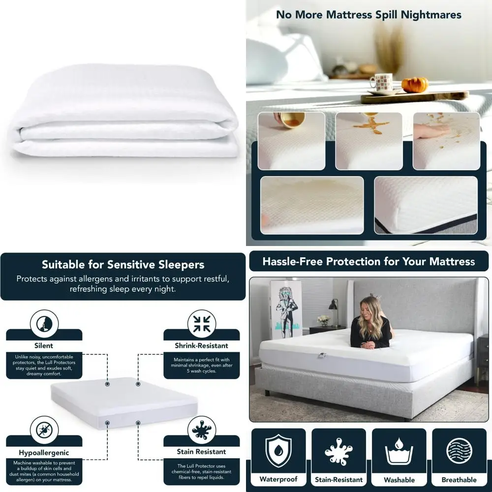 غطاء مرتبة كوين مقاوم للماء - ناعم جدًا، مقاوم للبقع، واقي قابل للغسل في الغسالة للمرتبة #1