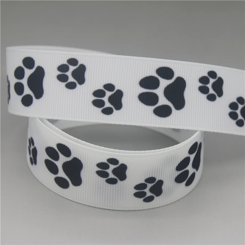 DUWES 50yards Dog Paw Printed Grosgrain Ribbon Accessory Hairbow Headwear Decoration DIY Wholesale OEM D1551