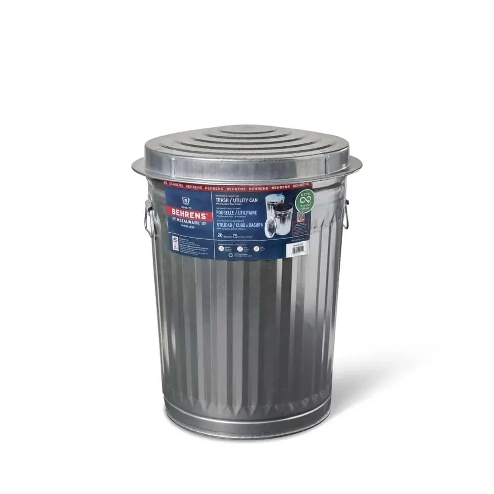 

Garbage Lid-20 gal. (23" H x 17" Dia.) Galvanized Steel Trash Can, 20 gallon