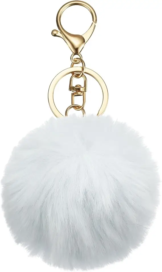 1pcs  8CM Faux Leather Artifici Fur PomPom KeyChain Rabbit Hair Bulb Bag Pom Pom Ball Key Chain Pendant Porte Clef for Women