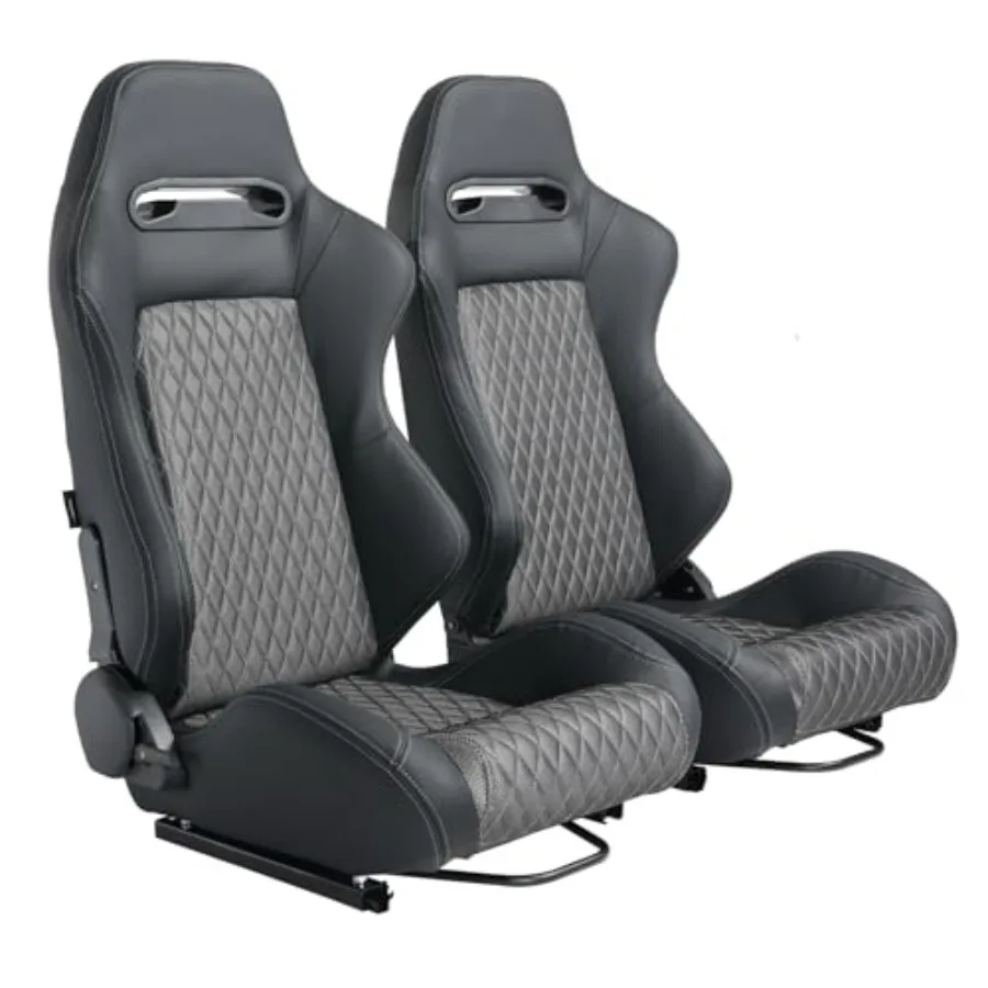 

Universal 2 Pieces Racing Seats With Dual Lock Sliders Bucket Seats Black PVC Leather For Driver And Passenger Side Not Includi