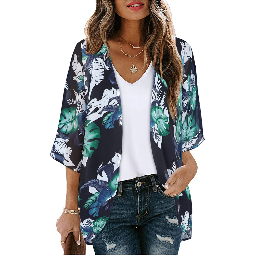 Blusa de gasa de manga larga para mujer, camisa fina y transpirable, Kimono, cárdigan, protección solar, abrigo