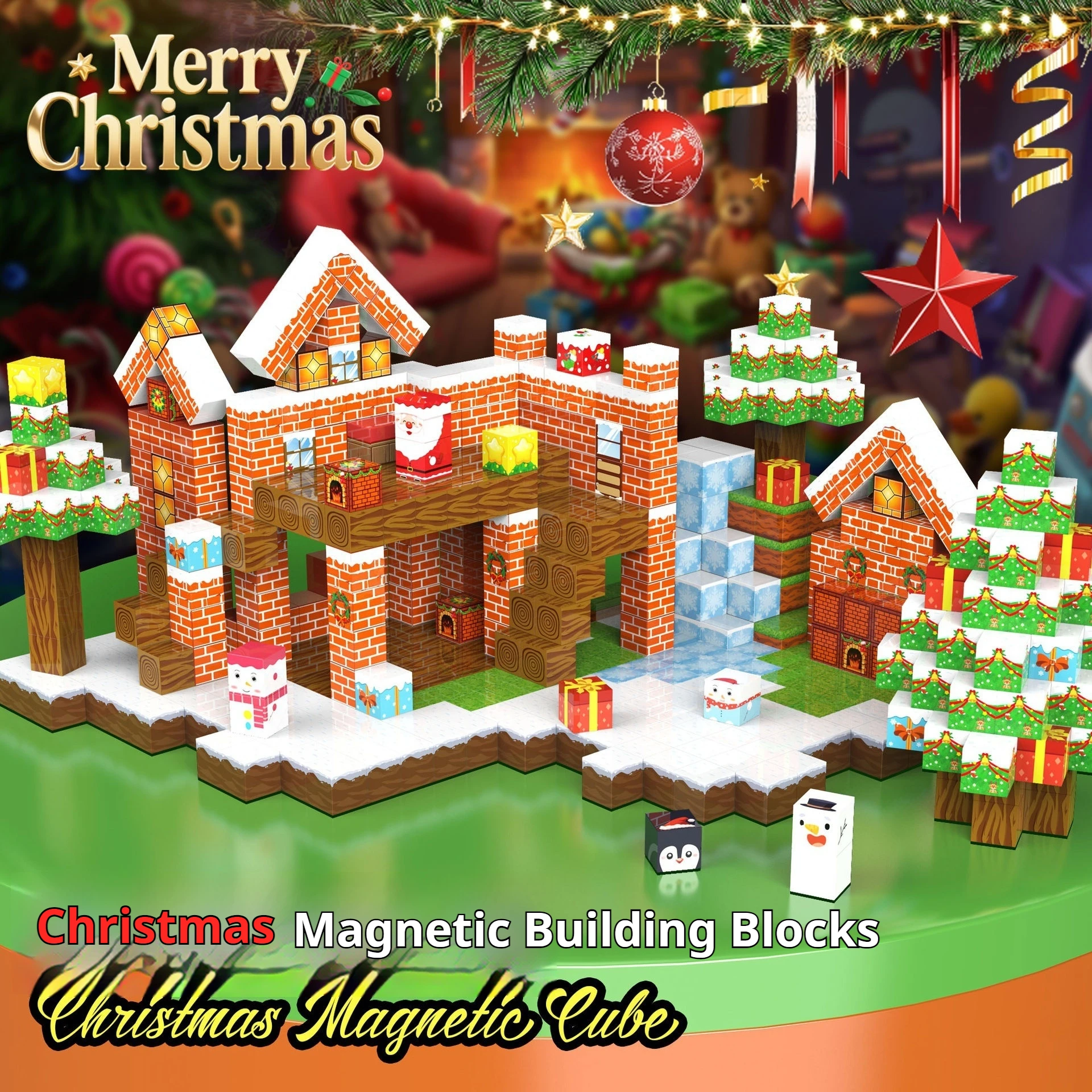 ของขวัญคริสต์มาส บล็อกแม่เหล็ก ชุดสร้างสรรค์โลกเหมือนจริง แม่เหล็กทรงลูกบาศก์ สำหรับการเรียงซ้อน ชุดก่อสร้าง ของเล่นเสริมพัฒนาการ สำหรับเด็กอายุ 3 ปีขึ้นไป ของเล่น DIY
