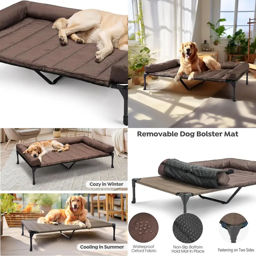 

Elevated Dog Bed with Removable Waterproof Bolster, X-Large Brown Outdoor-Friendly Pet Cot, Breathable Mesh & No-Slip Feet CWC23