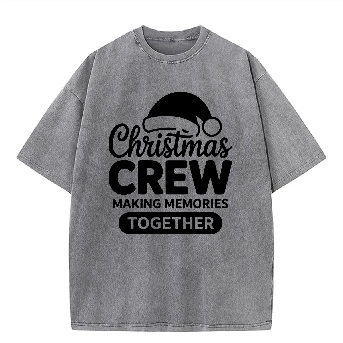 تي شيرت عيد الميلاد Crew Making 230 جرام من القطن الثقيل المغسول كبير الحجم للرجال برسومات مضحكة تي شيرت كاجوال كلاسيكي