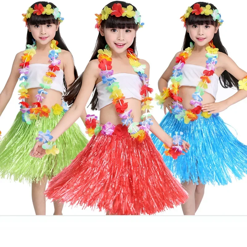 2 styles 40cm Fun Hawaiian Grass Skirts Patry Decor Hawaii Kids Grass Skirts Hallowmas Xmas Show Dance Activity Grass Hula Skirt