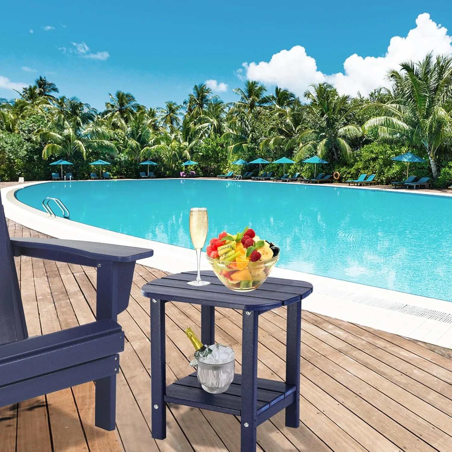 Приставной столик для улицы, темно-синий |   Всепогодный стол для патио |   Декор у бассейна с низким содержанием обслуживания |   Иржавеющая