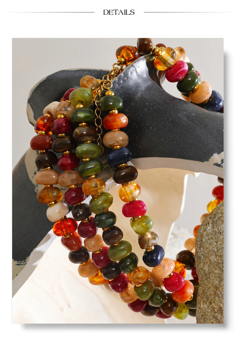Yhpup Bunte Harzperlenkette Handgefertigte Halskette Wasserdicht Edelstahl Exquisiter Modeschmuck für Herbst und Winter – Detail 9