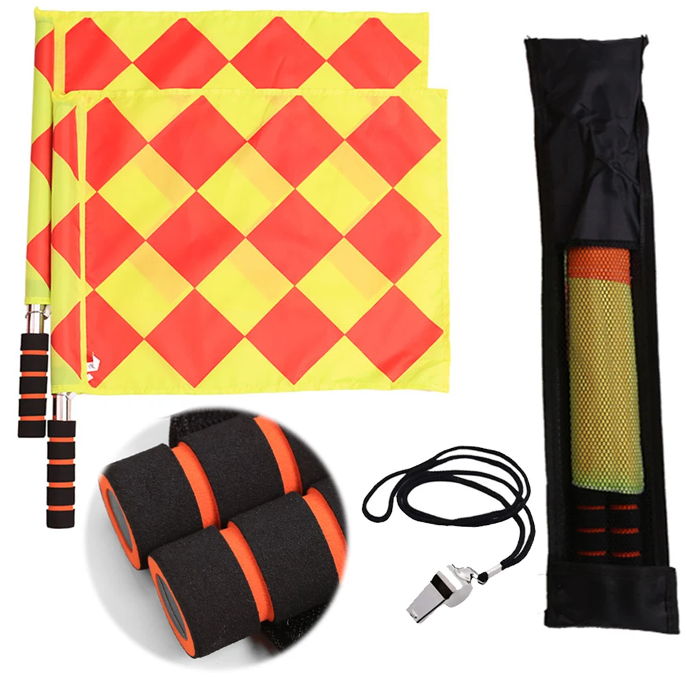 Description Picture 5 of itemSoccer Referee Kit Referee Flag Red and Yellow Cards Referee Whistle Set Sport Training Useful Referee Tool