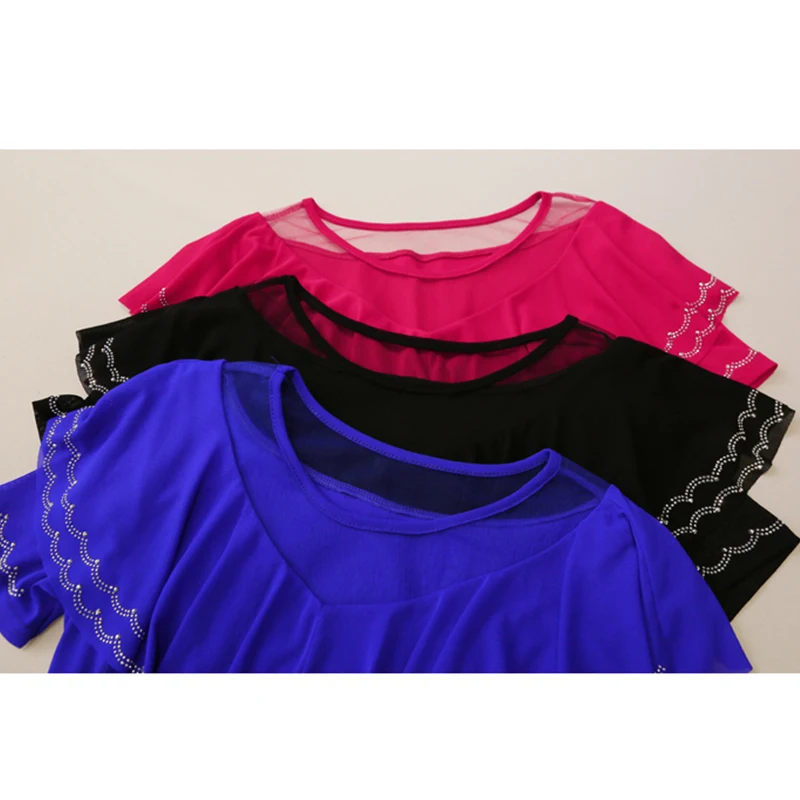 Czarny letni koreański styl T-Shirt Chic Patchwork Ruffles Shiny Diamonds Topy damskie Sexy Back Koszulki z krótkim rękawem 2025 Nowość 43196