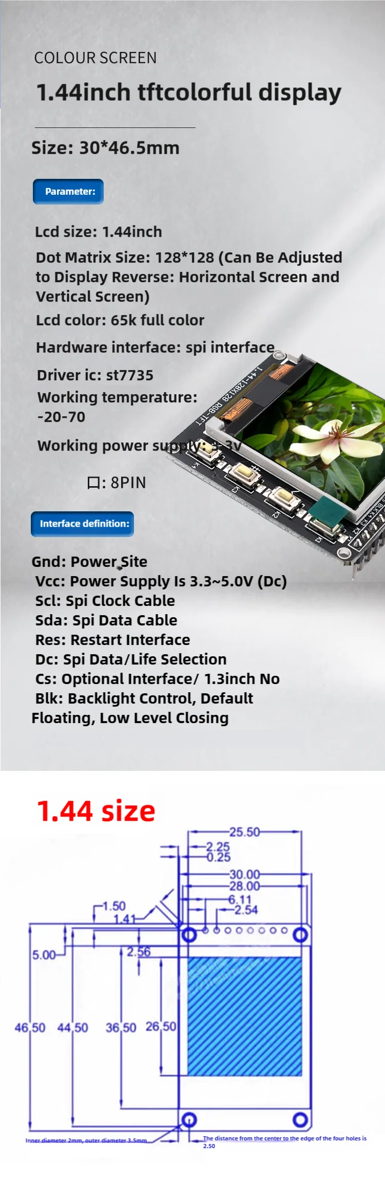 Snvi TFT IPS LCD Display Modul 0,96/1,3/1,44/1,8 Zoll 7P SPI-Schnittstelle ST7735 ST7789 Treiber Farbbildschirm für Arduino ESP32 – Detail 5