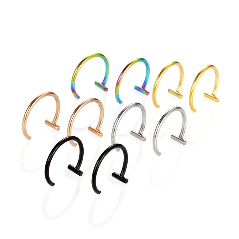 5 piezas de joyería para piercing de cartílago y tragus, con diseño de barra en forma de T y media argolla, para mujeres y hombres, de acero quirúrgico de 18G, aro para el labio, pendientes de media argolla y aros abiertos.
