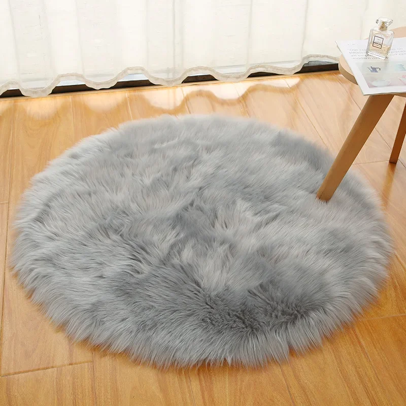 Long Plush Round Carpet Imitation Wool Solid Color Simple Round Pad Dressing Table Floor Pad Floor Mat Bedroom