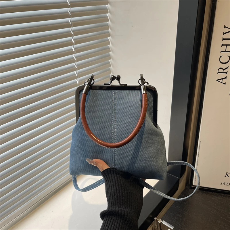 

Denim Solid Color Sewing Top-Handle Bags Hasp Fashion 2025 Hot Sale Bags for Women High-capacity Commuting Women's Handbags