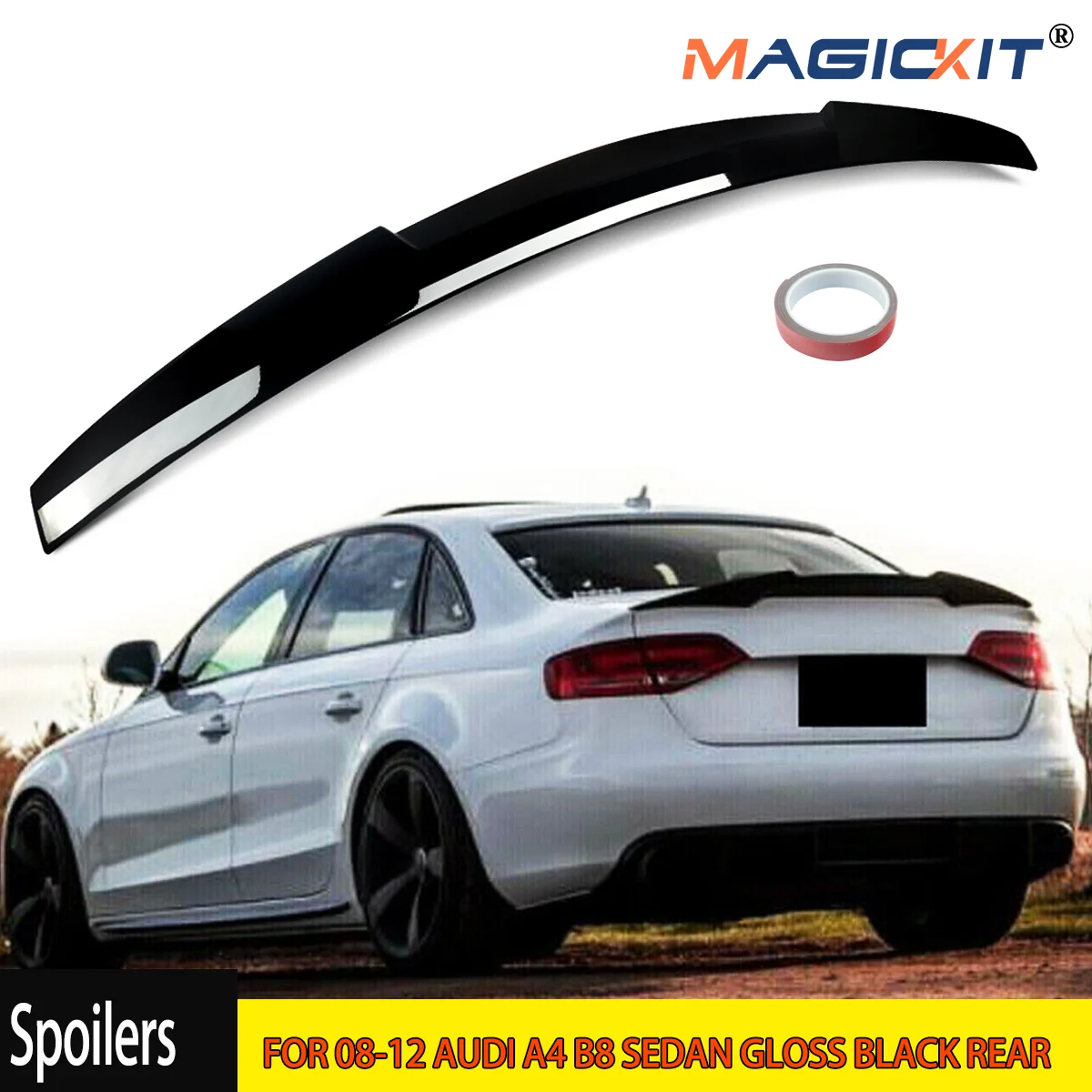 

FOR 08-12 AUDI A4 B8 SEDAN GLOSS BLACK REAR TRUNK SPOILER WING HIGHKICK V STYLE