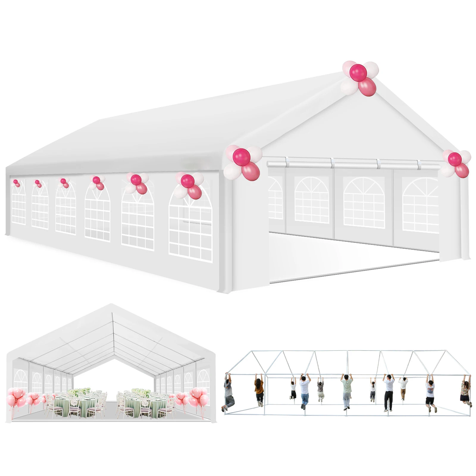 

Тент-шатер для мероприятий 20x40 футов, сверхпрочный, для вечеринок, свадеб, банкетов, навес для автомобилей, для барбекю, с 8 съемными боковыми стенками ﻿ Палатка