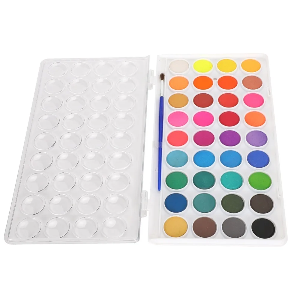 Juego de 36 acuarelas sólidas en estuche integrado portátil, pigmentos de alta saturación de color, ideal para principiantes.
