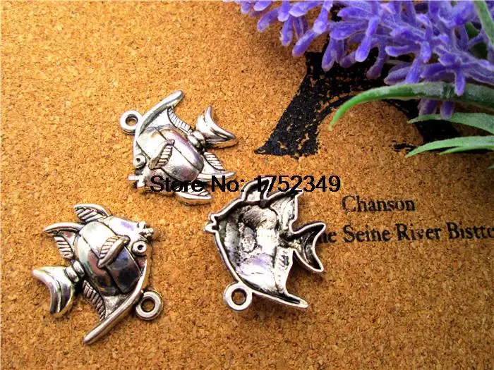 50pcs/lot--Angelfish Antique Silver Angel Fish Pendants Charms,Tropical Fish 21x24mm