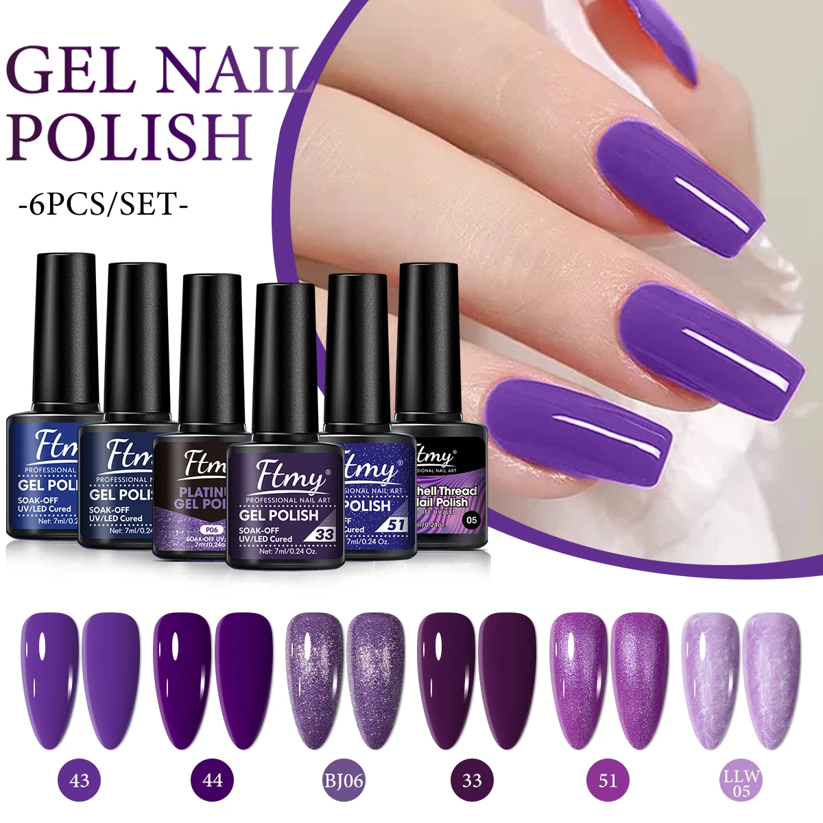 Set de decoración de uñas de 6 piezas, nueva moda con purpurina, acabado mate, redondo, sin fragancia, pegatinas para uñas para salones de uñas