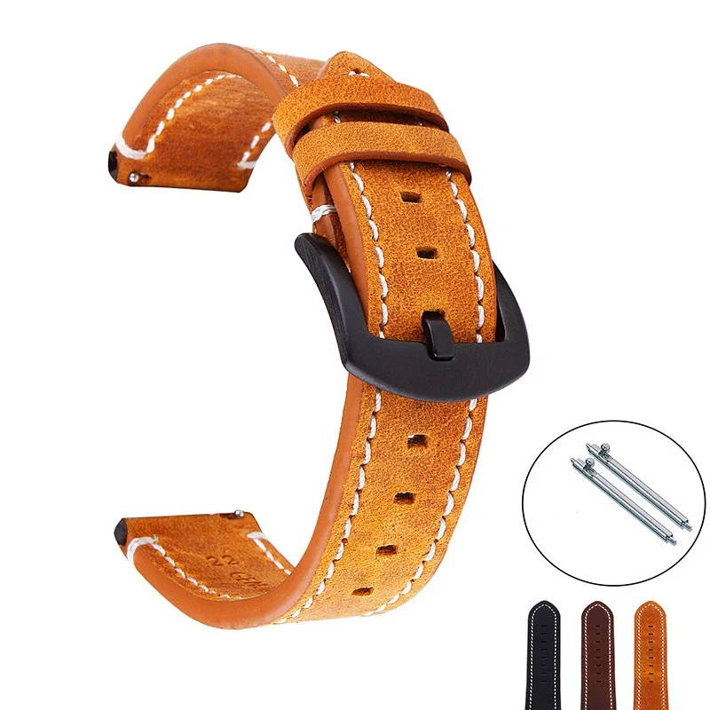

20mm 22mm Quick Release Crazy Horse Retro Matte Leather Watch Strap Replacement for Universal Waterproof Watch Band Bracelet