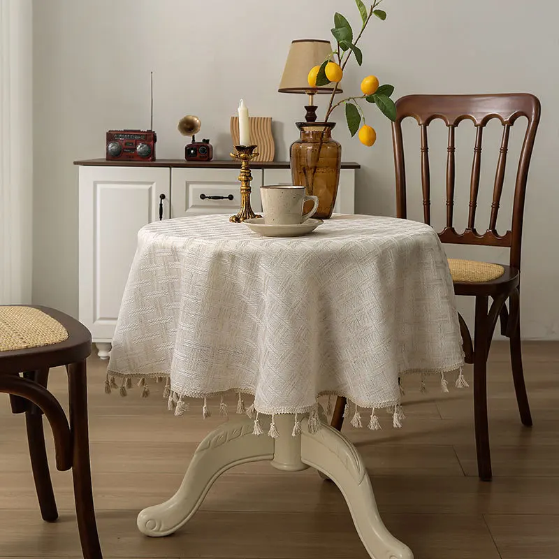 

Linen Cotton Tablecloth with Lace, Rectangular Dining Table Cover, Tea Table Cloth, Blue Rose Printing, Pastoral