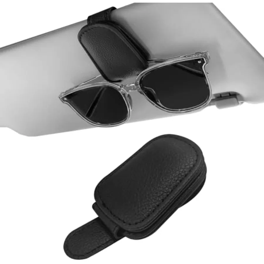 

Sunglass Holder for Car Visor, Magnetic Leather Sunglasses Holder and Ticket Card Clip for Car