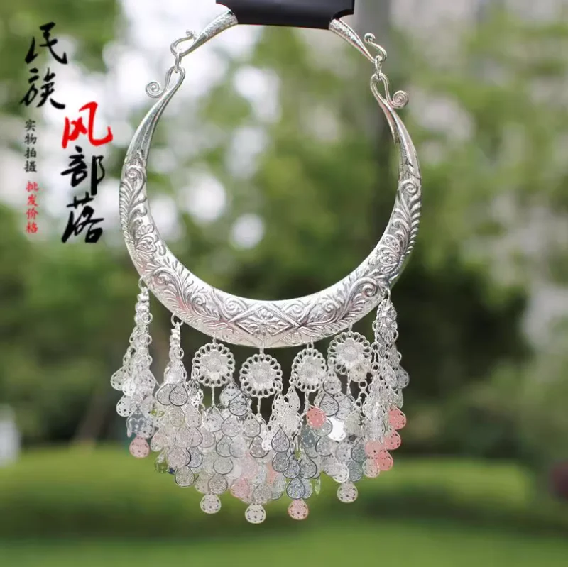 

Китайские ретро серебряные украшения Мяо танцевальные украшения ожерелье