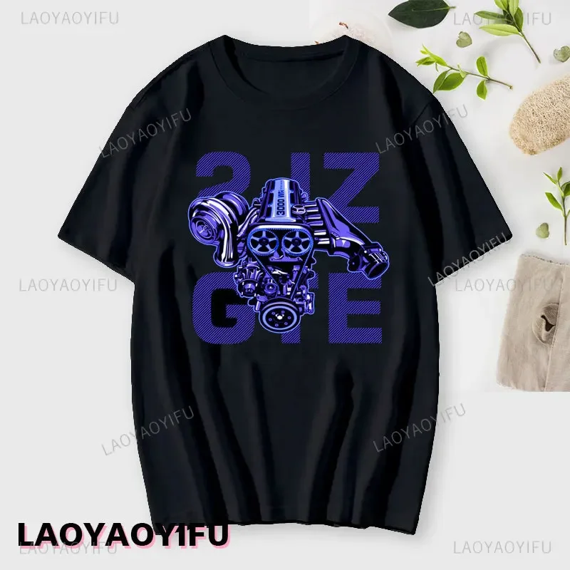 Japan Car 2JZ Engine Turbo Tuning JDM Printing T-Shirt Summer Fashion Casual Cotton O-Neck Mens Tshirt Personality Mans Clothing