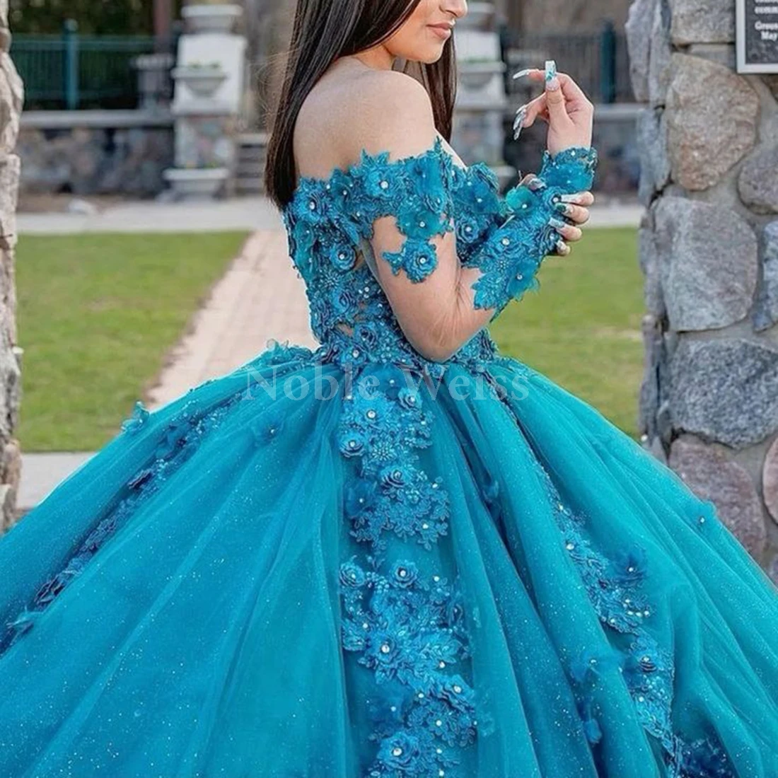 3D Flower Quinceanera Dresses Ball Gown Lace Off Shoulder Sweet 16 Dresses Customize