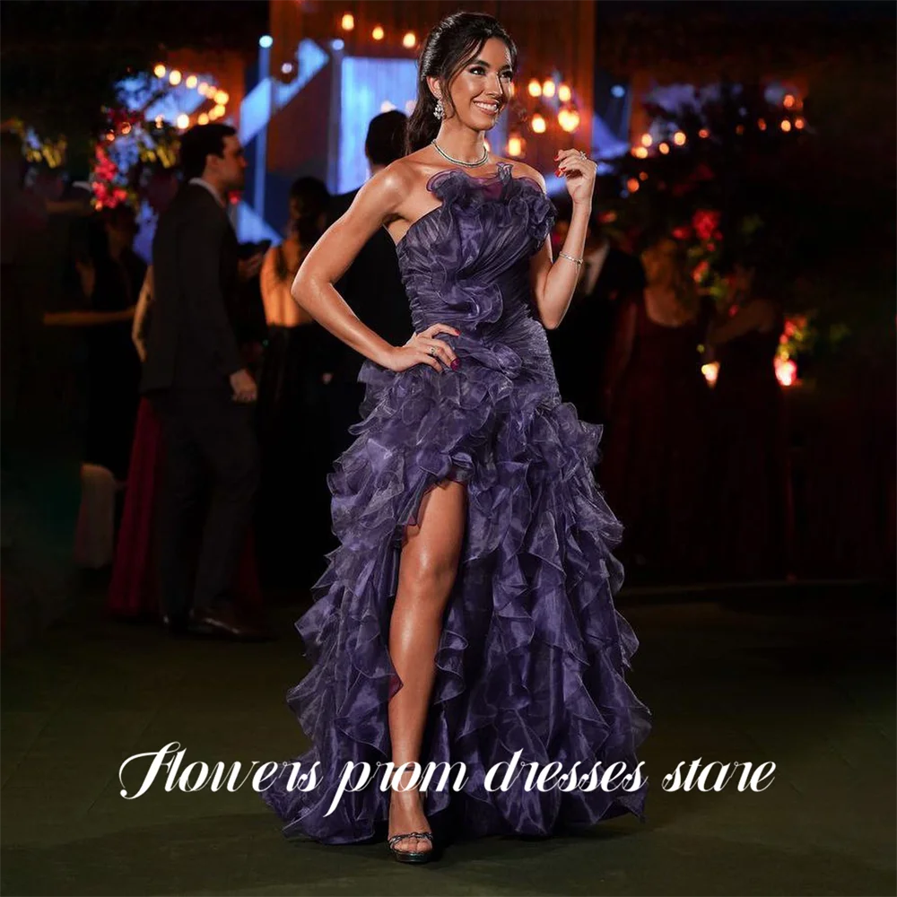 

Flowers Purple Party Dress Strapless Sleeveless A Line فساتين السهرة Tulle Night Dress Celebrity Dress Customized