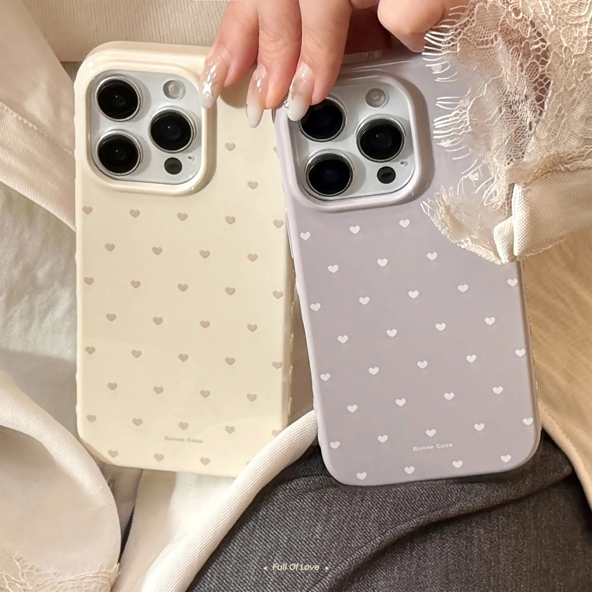 Koreanische Vollbild-Liebes-Herz-weiche Handyhülle für iPhone 17, 16, 15, 14, 13, 12, 11 Pro Max, Bonbonfarben, stoßfeste Schutzhülle