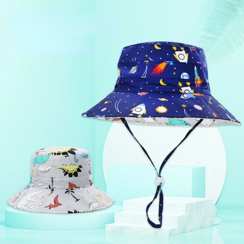 Kids Hat Fisherman's Hat Large Brim Children's Protective Cap Shade Hat Detachable Summer Sun Hat Double Sided Cartoon Beach Cap