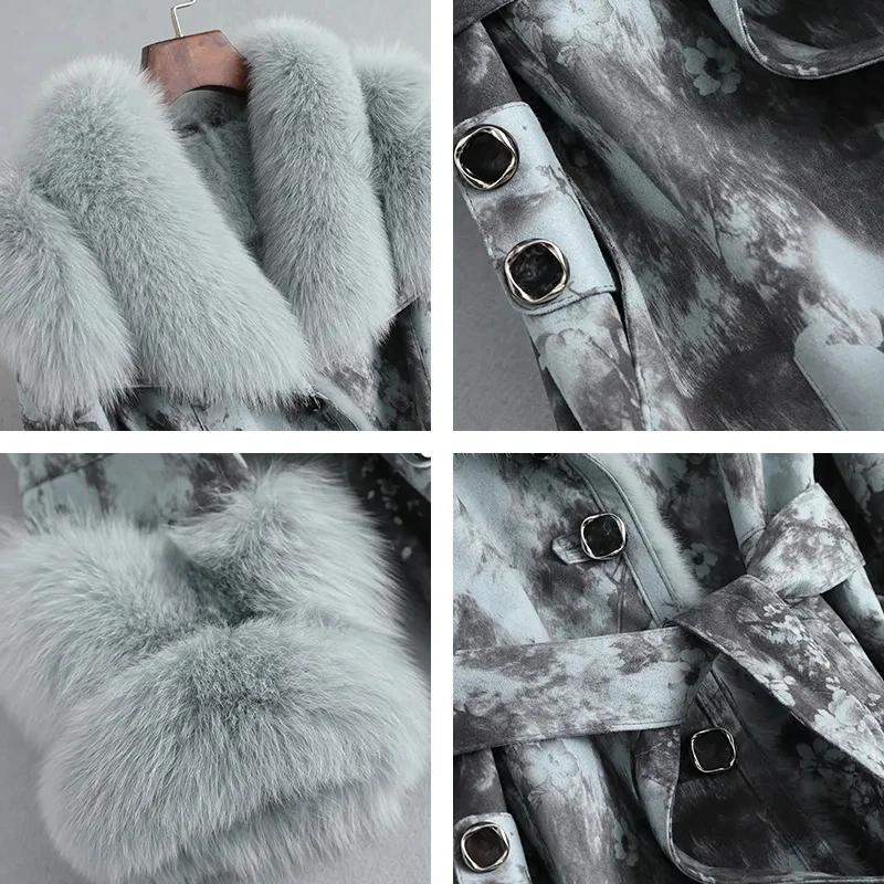 Rabbit Skin Jacket Womens 2023 New Winter Fox Fur Collar Rabbit Fur Inner Tank Fur Coat Female Long Large Size Slim Jackets