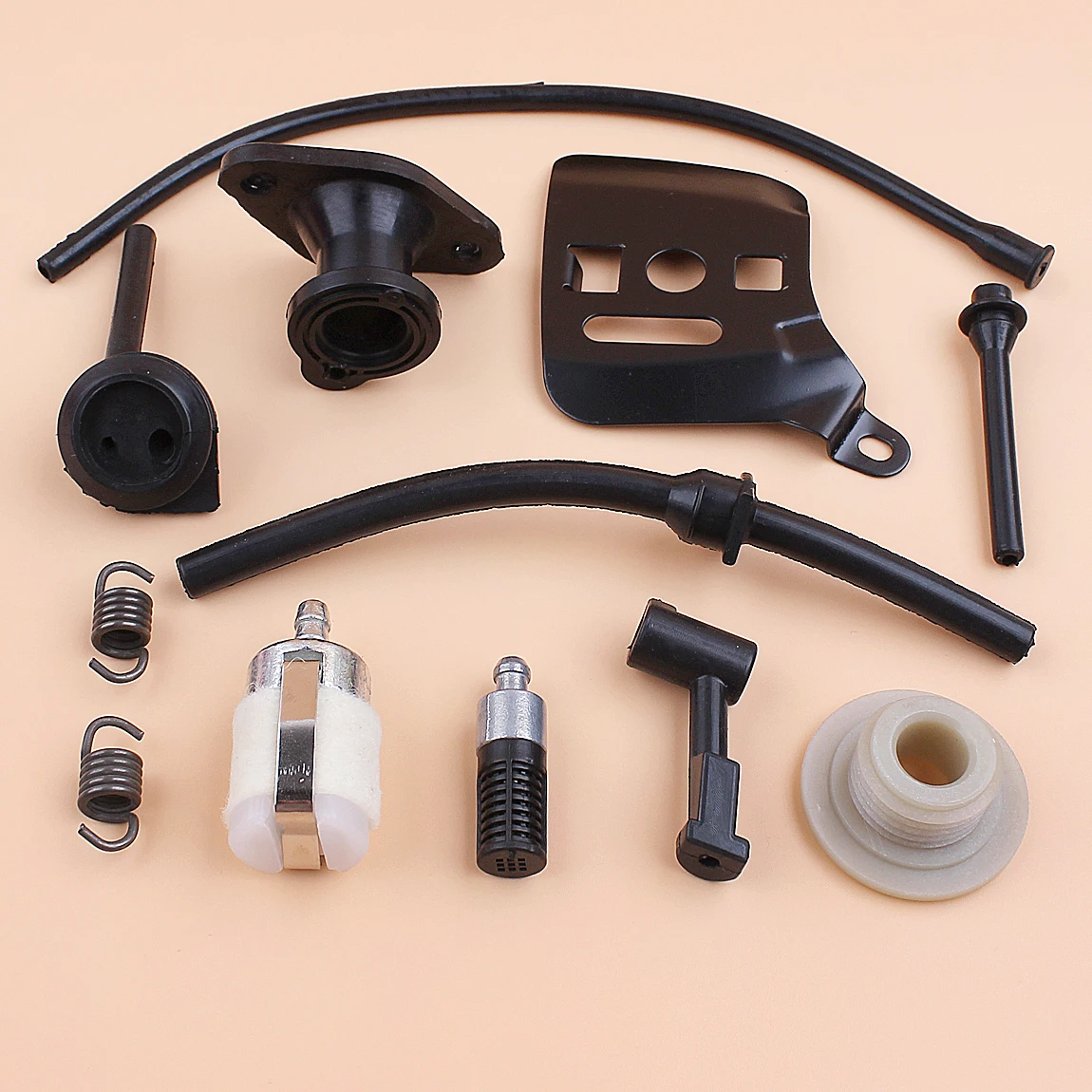 Selang Oli Bahan Bakar Filter Gigi Cacing Kit Pelat Batang Manifold untuk Suku Cadang Gergaji Kecil 2 Tak Gergaji 2500 Cc
