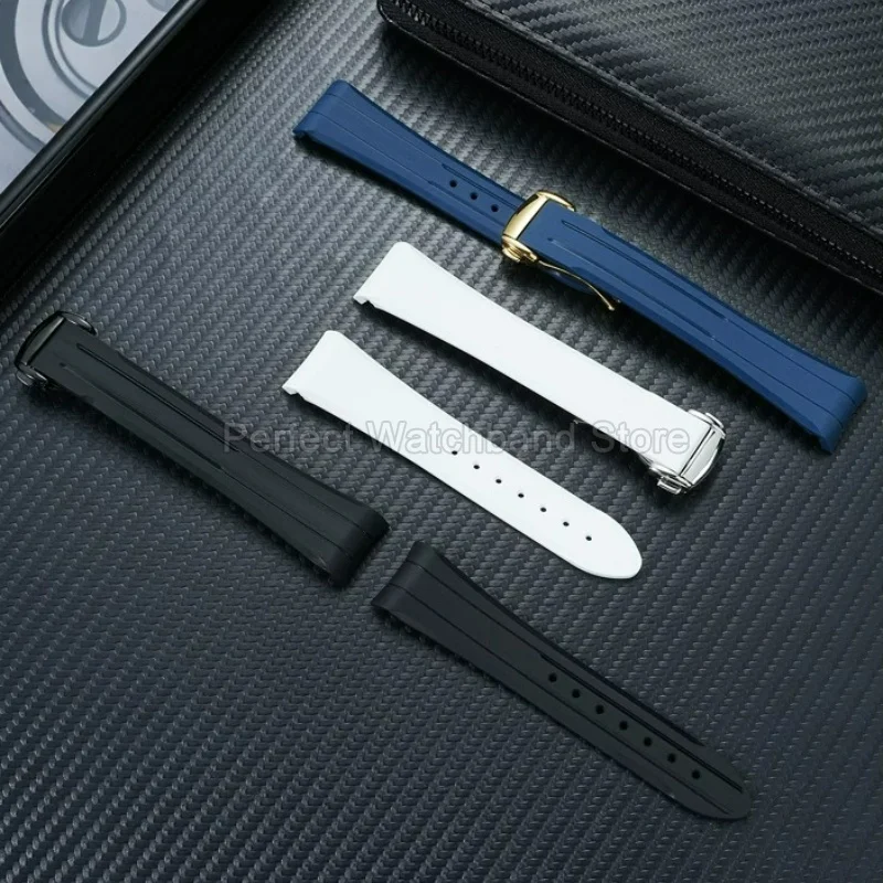 20 21mm for OMEGA Speedmaster Moonwatch Breathable Fluororubber Watch Bracelet Curved Ends Paired Dedicated Metal Buckle
