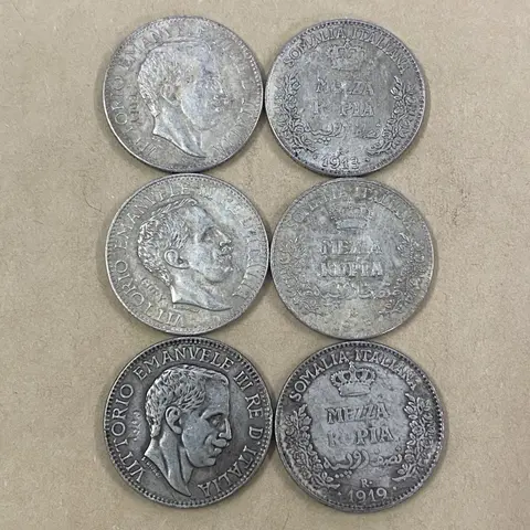 Replica 3pcs Italian Somaliland (Somalia) half Rupia - Victor Emmanuel III Silvery Novelty Coin,Three different dates(1913,1915,