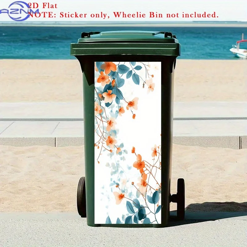 1PC2D Flat 1pc Orchid Blossoms Trash Can Mural Sticker, Delicate Petals Self-Adhesive Removable Stickers, Soft Orange Stickers