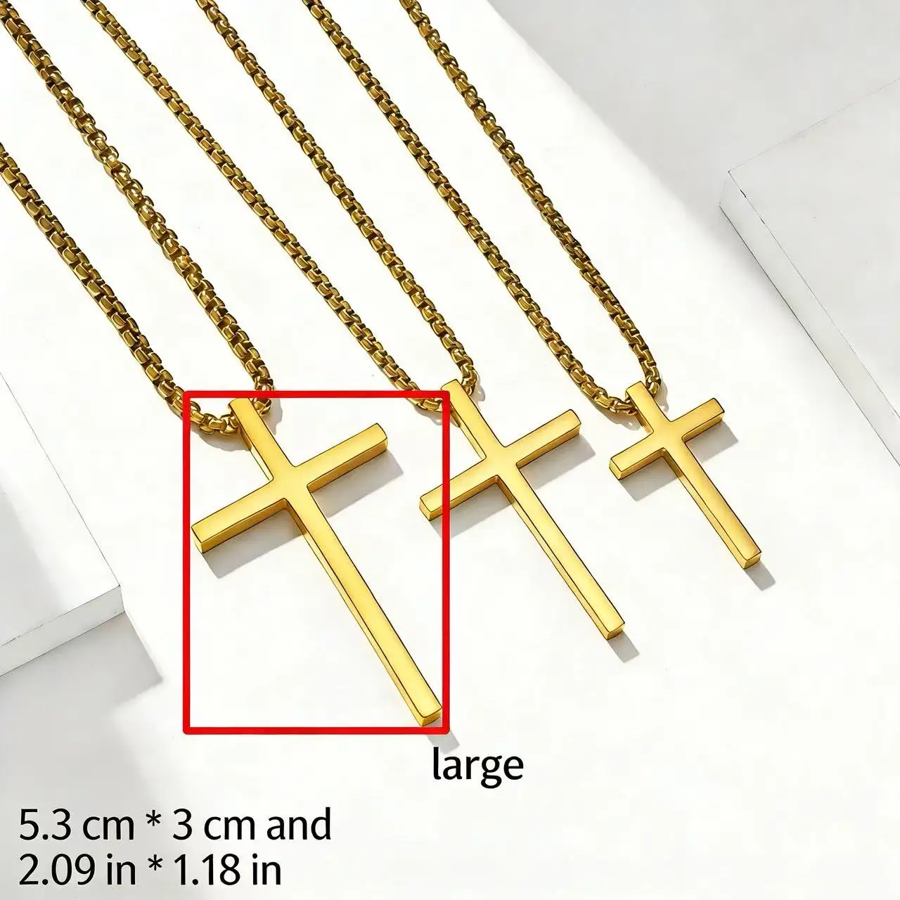 HNSP Minimalistische massive Kreuz-Halskette aus 316L-Edelstahl, wasserdichter Kreuzanhänger für Männer und Frauen, Schwarz, Silber, Gold – Detail 10