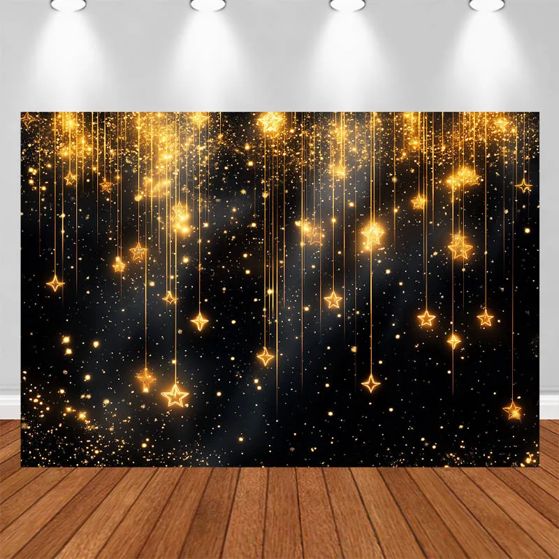 LS Photography Background Dreamy Vertical Design Fine Gold Stripes Fringe Gold Star Decor  Adult Portrait Photo Backdrop Studio