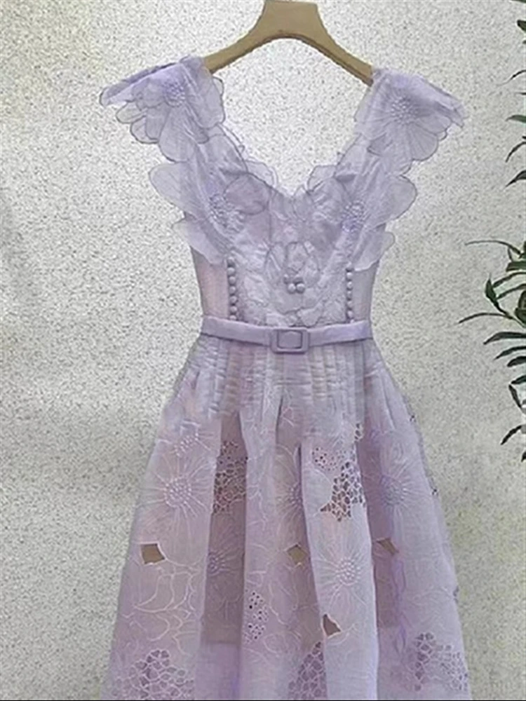 

Dress Sexy Backless Runway Sleeveless Boho Beach Sundress Women Embroidery 2023 Dresses Lace Woman Summer Vintage Party Vestido
