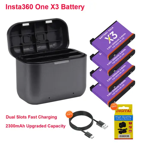 2300mAh for Insta360 One X3 Battery + Fast Charger Hub for Insta 360 One X 3 360 Panoramic Action Camera Battery for Insta360 X3