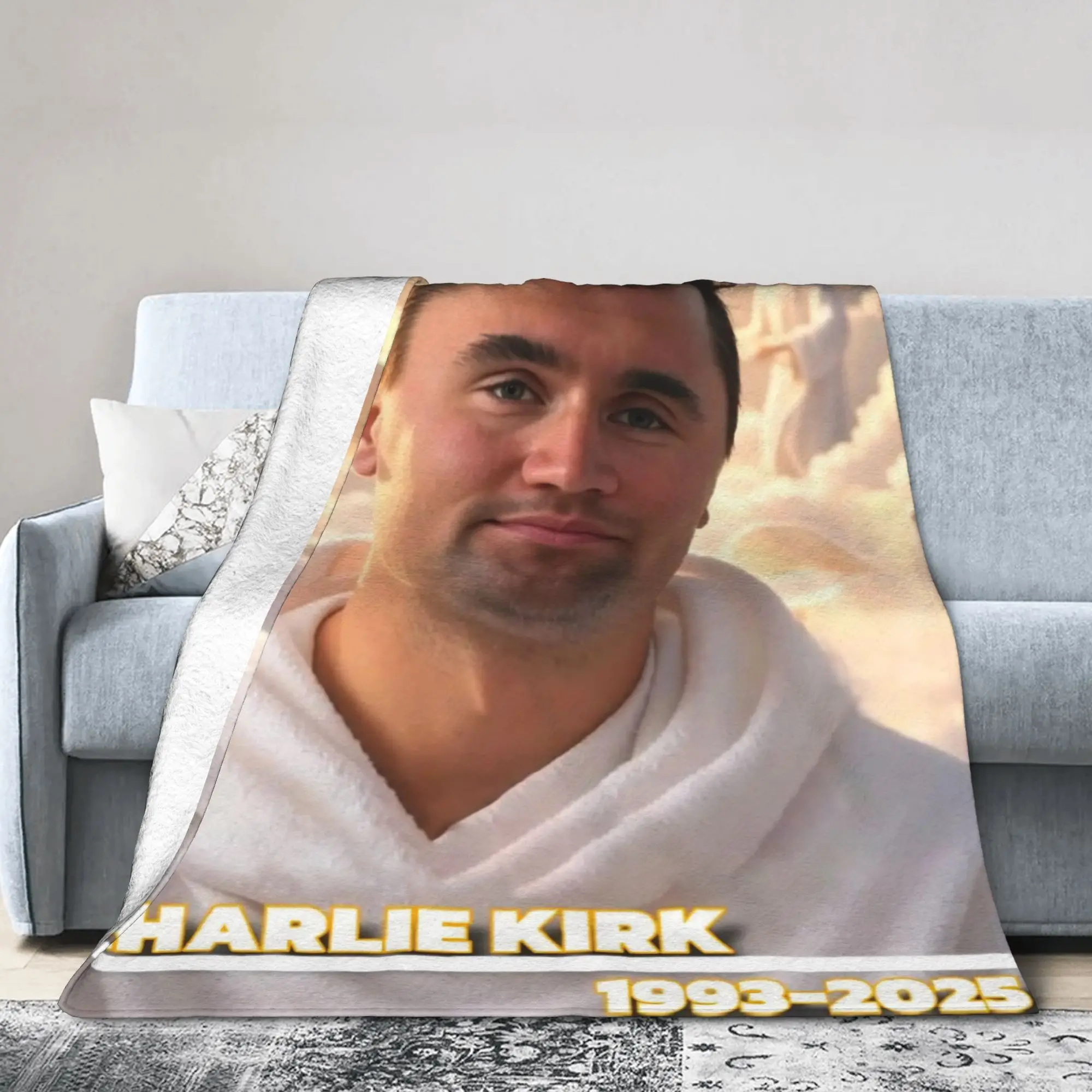 Charlie Kirk R.I.P Knitted Blanket Angel Meme Flannel Throw Blankets Summer Air Conditioning Printed Soft Warm Bedspreads,