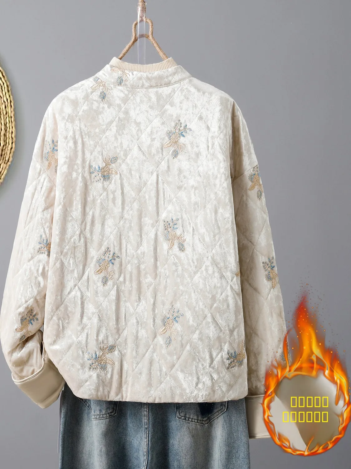 New Chinese Sle Women's Thiened Cotton Jaet Embroidered Floral Pattern Faionable Top Winter Warm Long Sve Coat